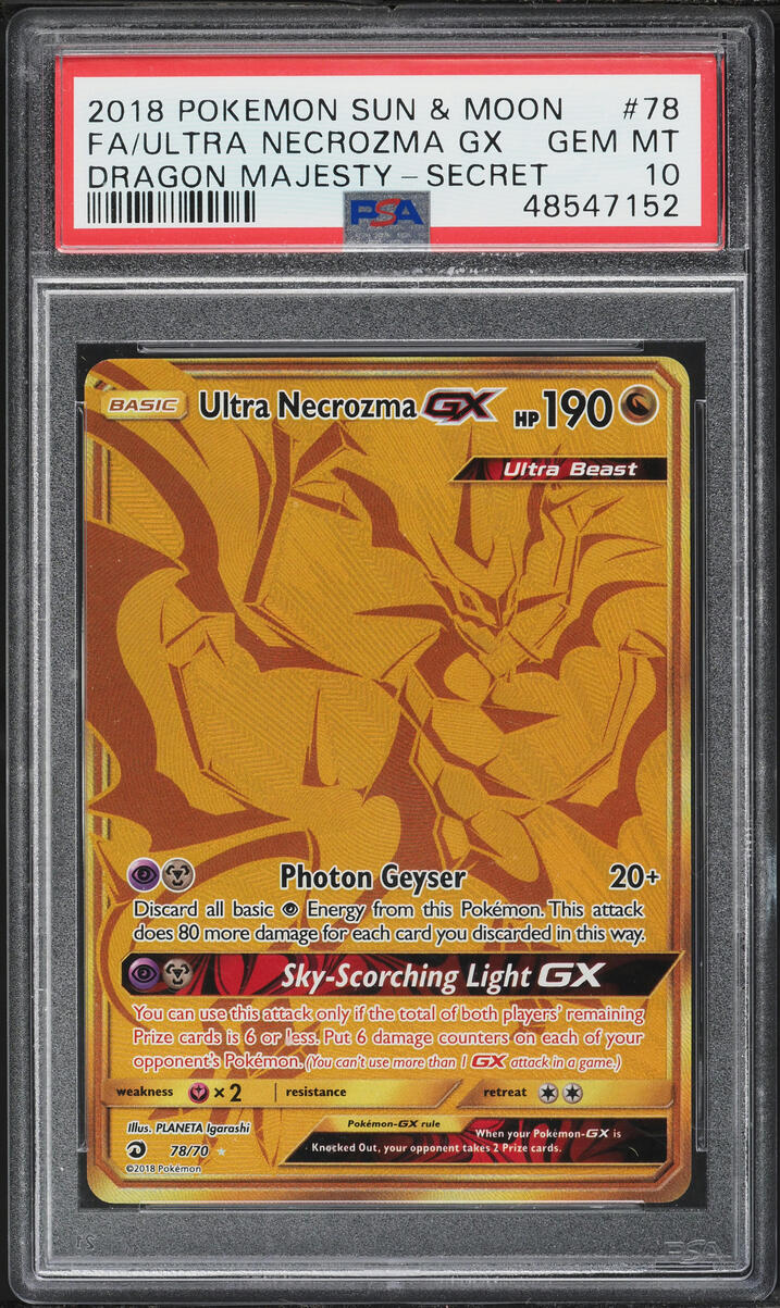 2018 Pokemon Sun & Moon Dragon Majesty SEC Necrozma GX #78 PSA 10 GEM MINT