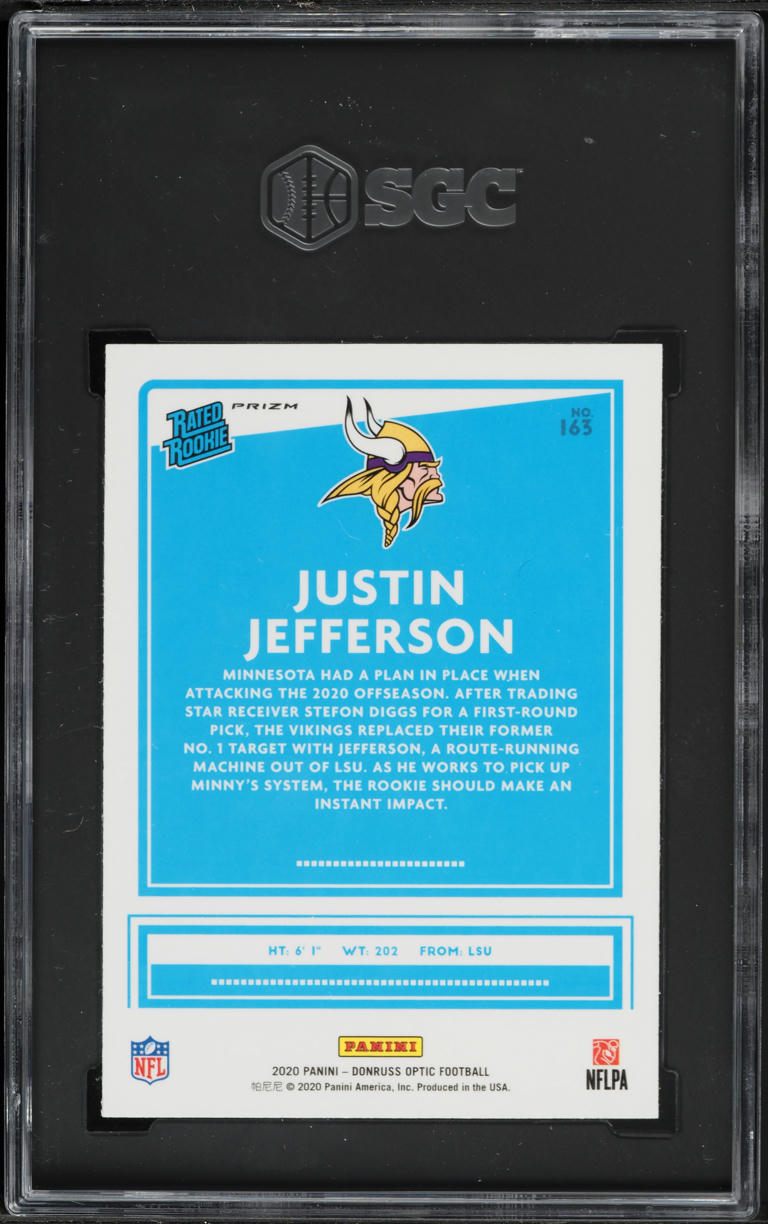 2020 Donruss Optic Holo Prizm Justin Jefferson ROOKIE #163 SGC 9 MINT