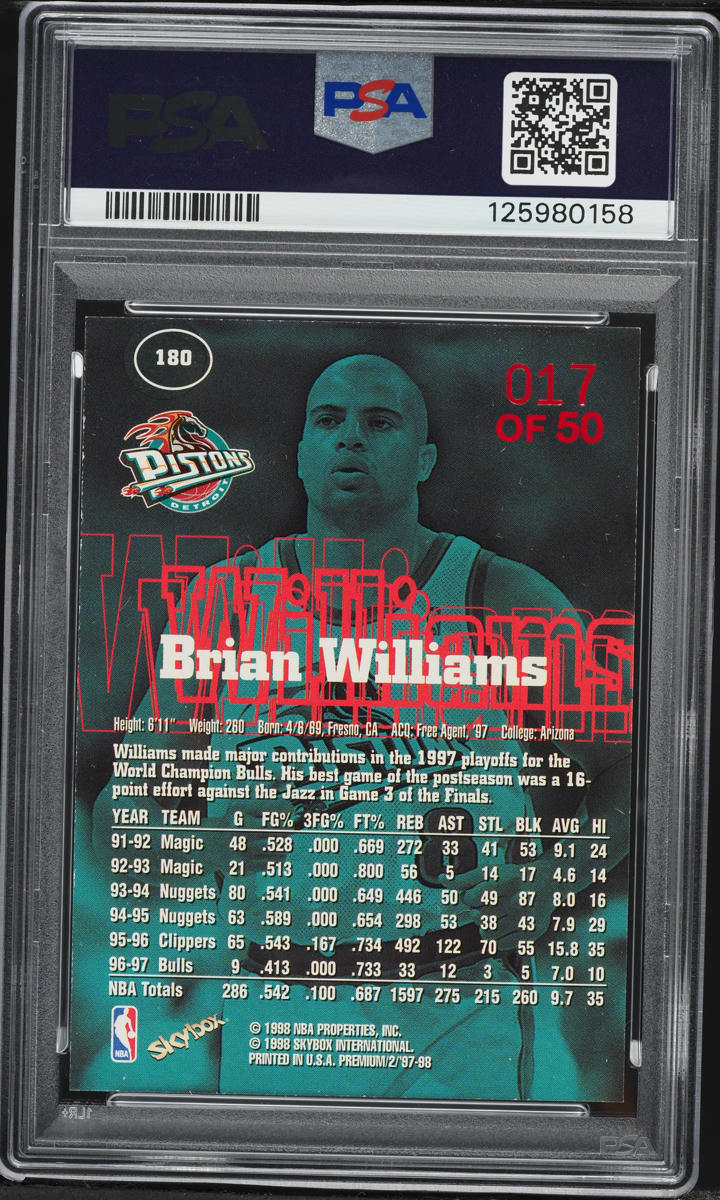 1997 Skybox Premium Star Rubies Brian Williams /50 #180 PSA 7 NRMT