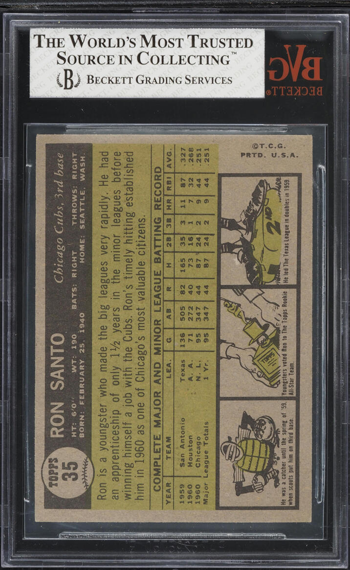 1961 Topps Ron Santo ROOKIE #35 BVG 8 NM-MT