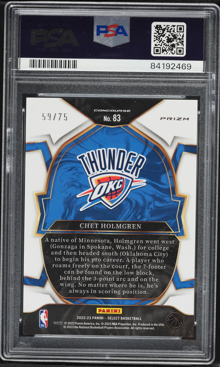 2022 Select Neon Green Chet Holmgren ROOKIE /75 #83 PSA 10 GEM MINT
