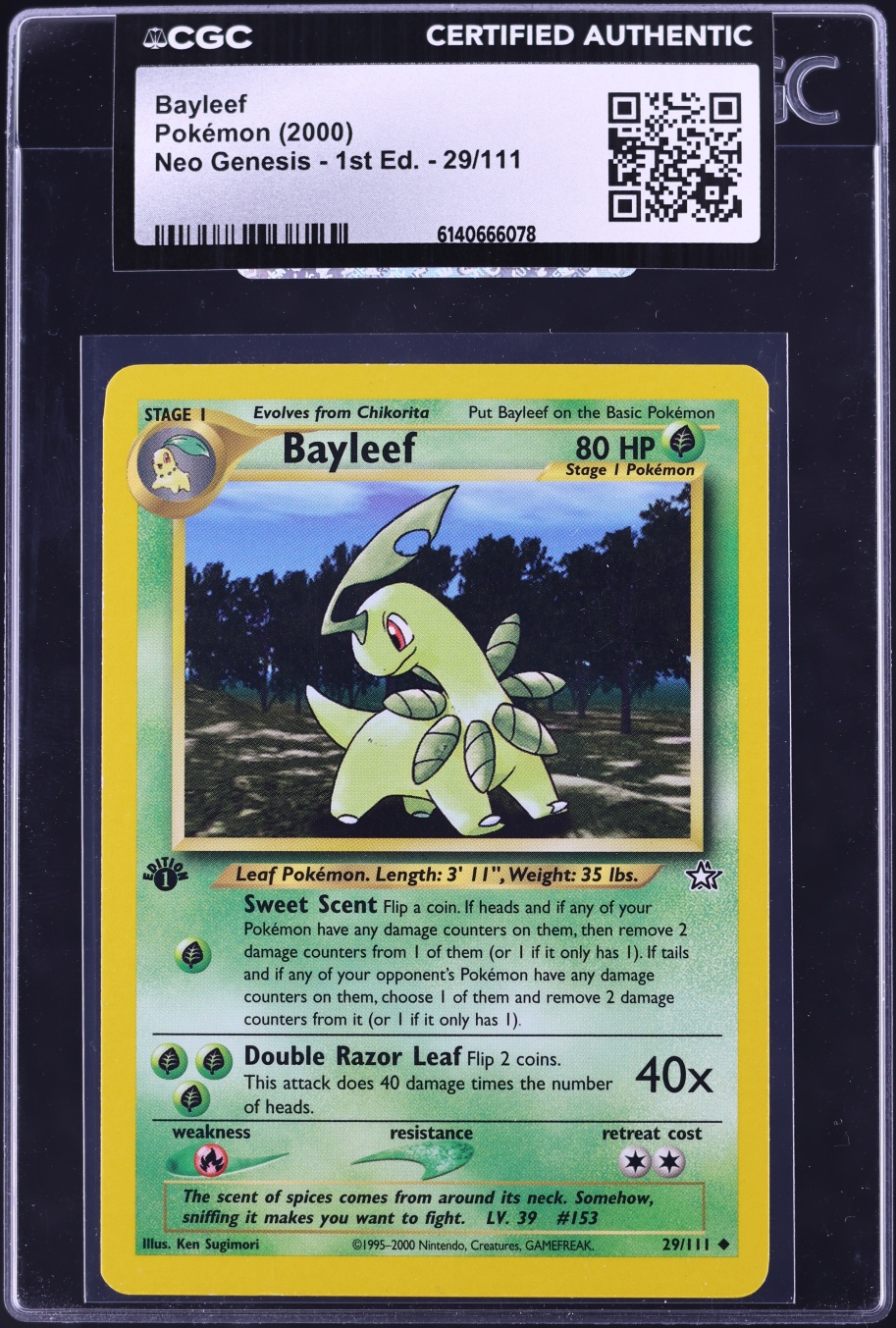 2000 Pokemon Neo Genesis 1st Edition Bayleef #29 CGC AUTH