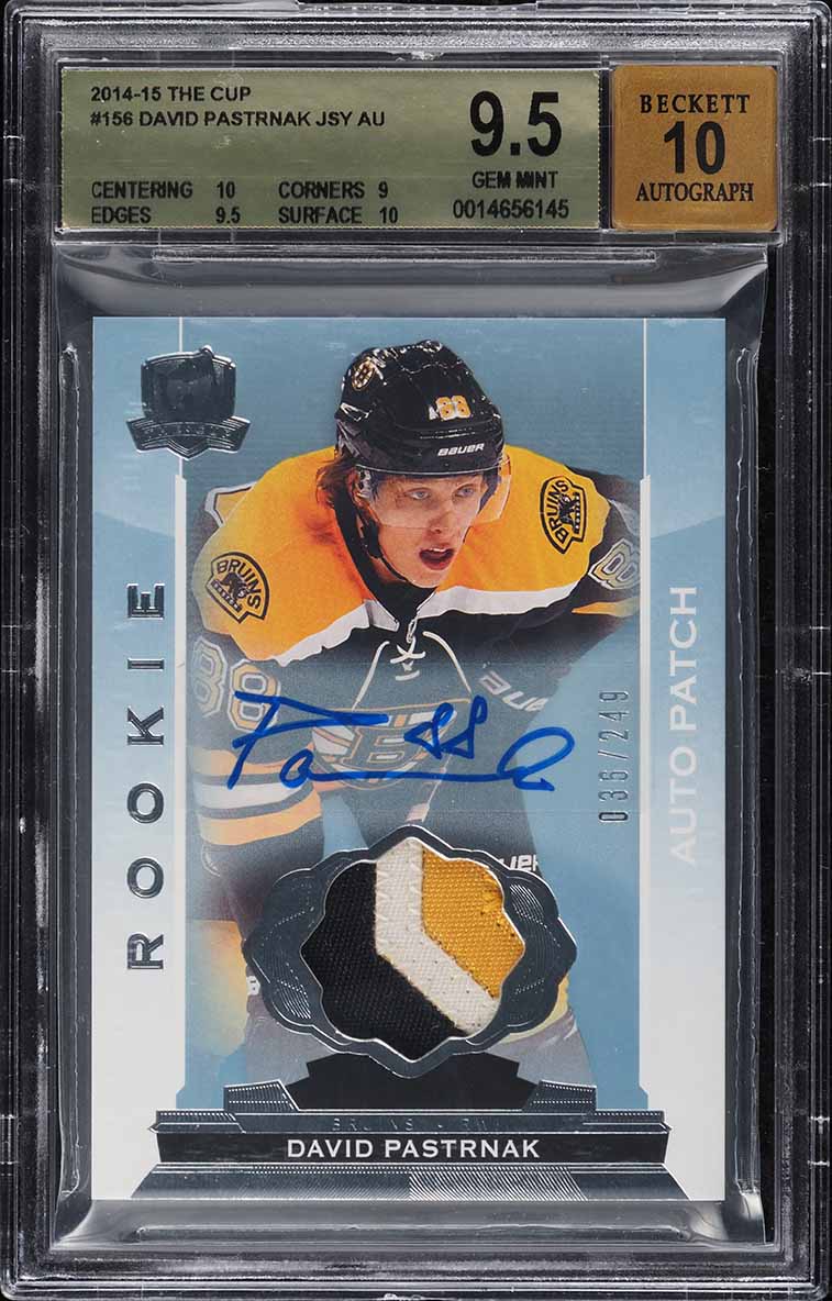 2014 Upper Deck The Cup David Pastrnak ROOKIE PATCH AUTO /249 #156 BGS 9.5 GEM MINT