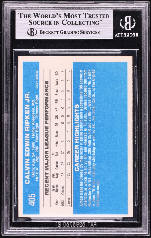 1982 Donruss Cal Ripken Jr. ROOKIE #405 BGS 9 MINT