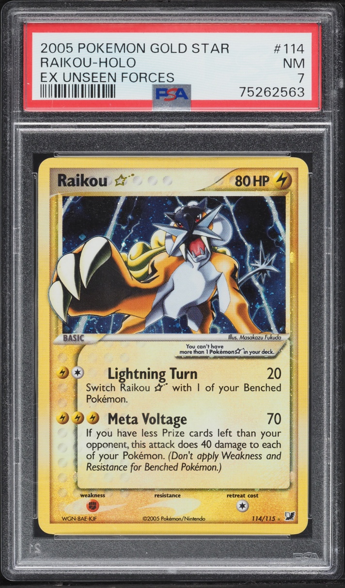 2005 Pokemon EX Unseen Forces Holo Raikou Gold Star #114 PSA 7 NRMT