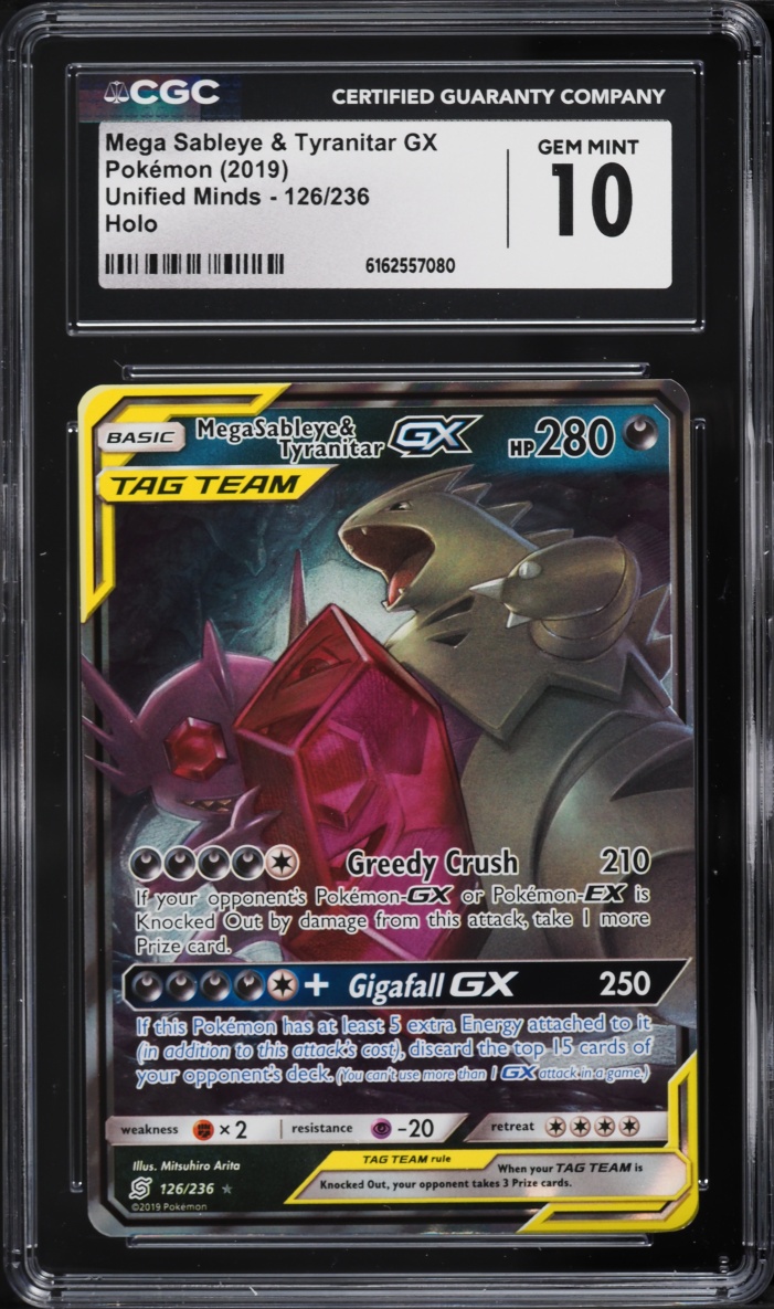 2019 Pokemon Sun & Moon Unified Minds Holo Mega Sableye & Tyranitar GX #126 CGC 10 GEM MINT