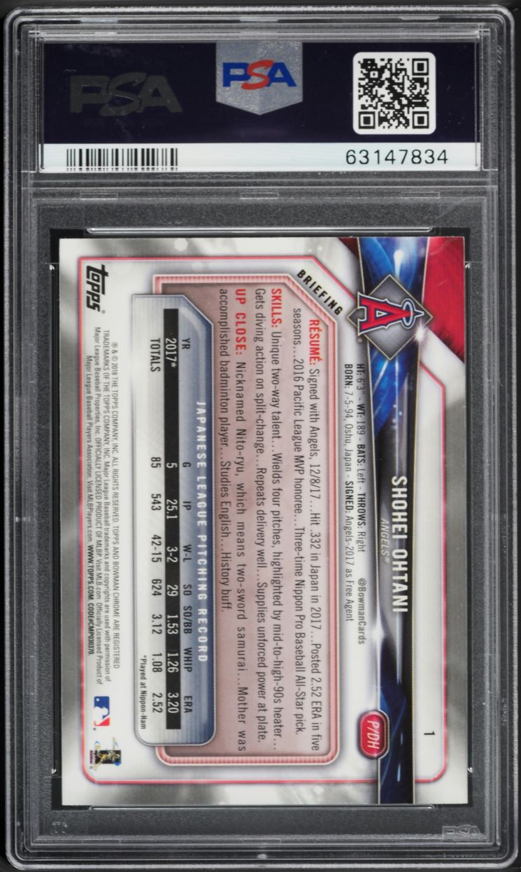 2018 Bowman Chrome Batting Shohei Ohtani ROOKIE #1 PSA 10 GEM MINT