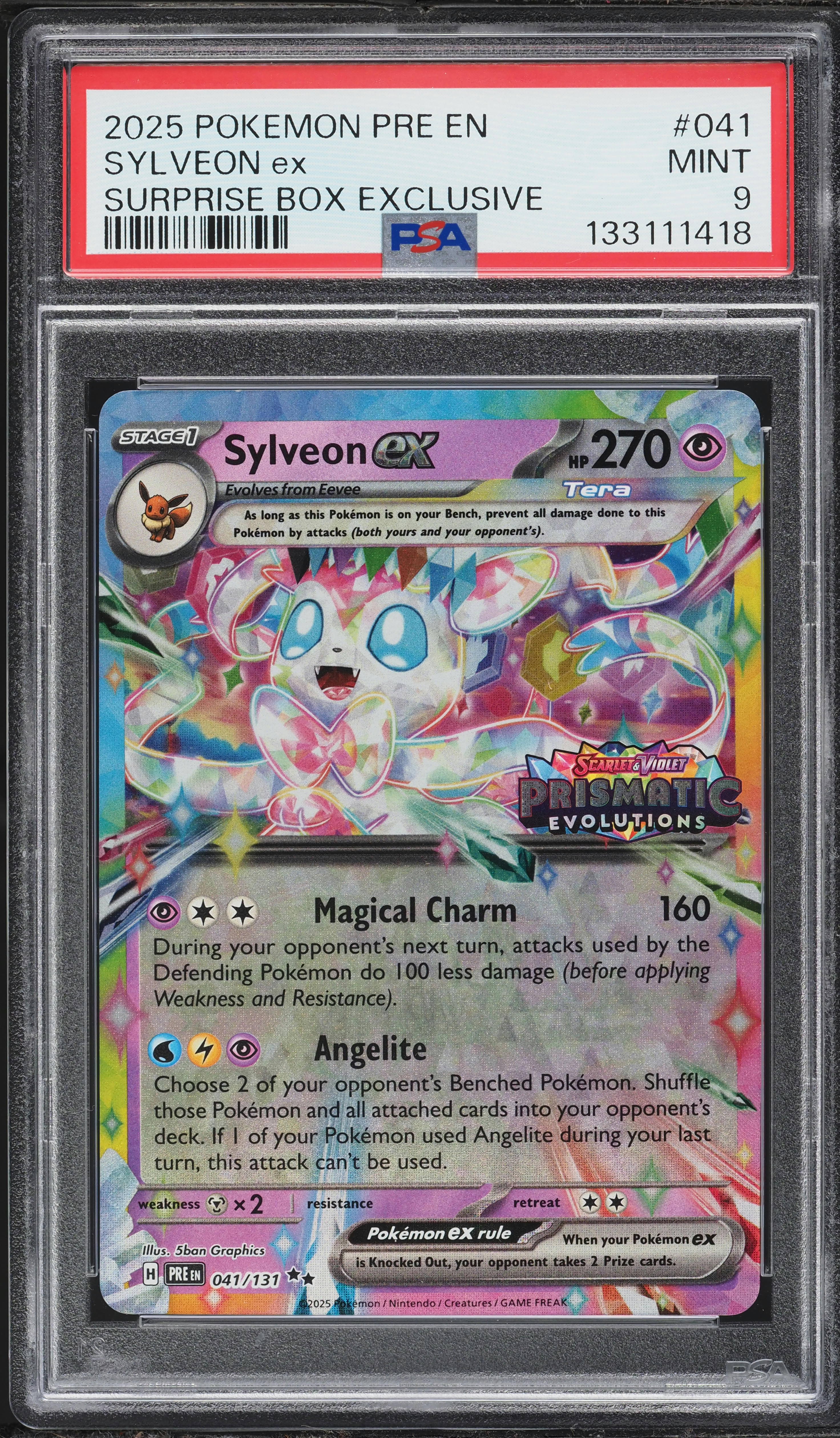 2025 Pokemon Scarlet & Violet Prismatic Evolutions Surprise Box Holo Sylveon EX #41 PSA 9 MINT