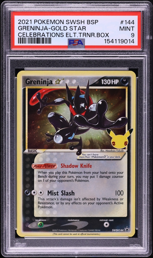 2021 Pokemon Sword & Shield Promo Celebrations ETB Holo Greninja Gold Star #144 PSA 9 MINT