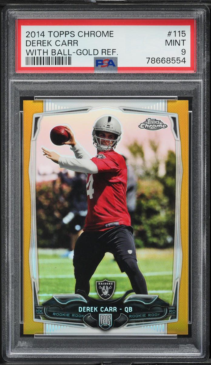 2014 Topps Chrome With Ball Gold Refractor Derek Carr ROOKIE /50 #115 PSA 9 MINT