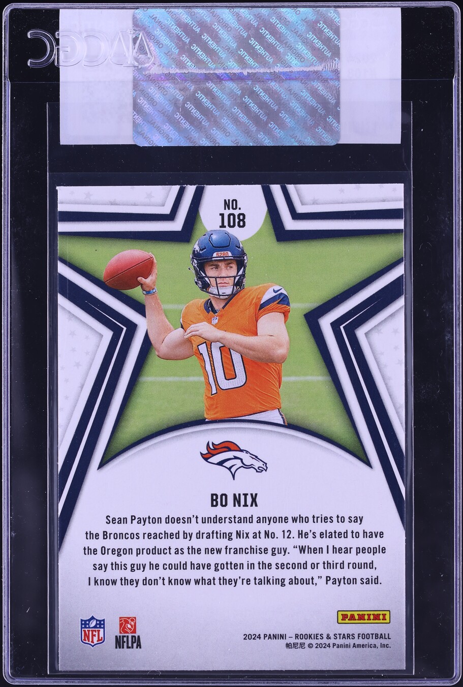 2024 Panini Rookies & Stars Bo Nix ROOKIE #108 CGC AUTH