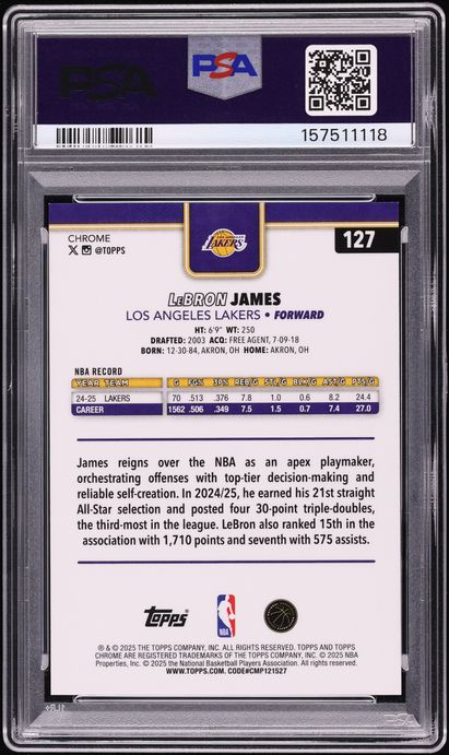 2025 Topps Chrome Sapphire Edition Red LeBron James 1/5 #127 PSA 9 MINT