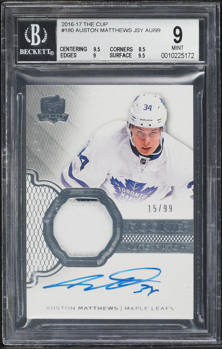 2016 Upper Deck The Cup Auston Matthews ROOKIE PATCH AUTO /99 #180 BGS 9 MINT