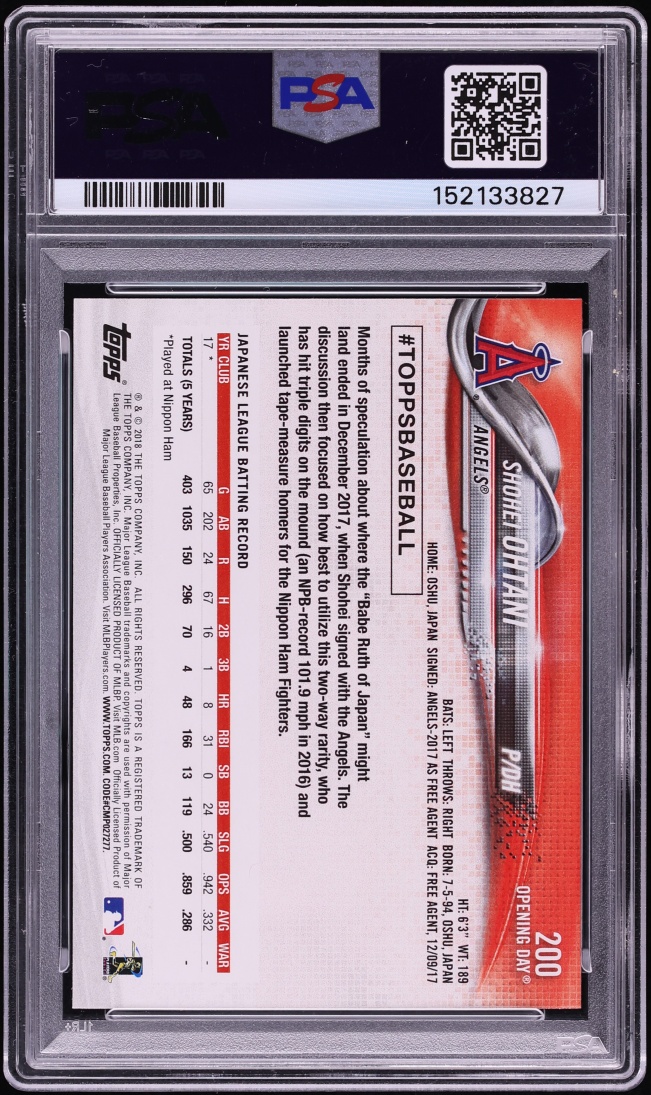 2018 Topps Opening Day Shohei Ohtani ROOKIE #200 PSA 10 GEM MINT