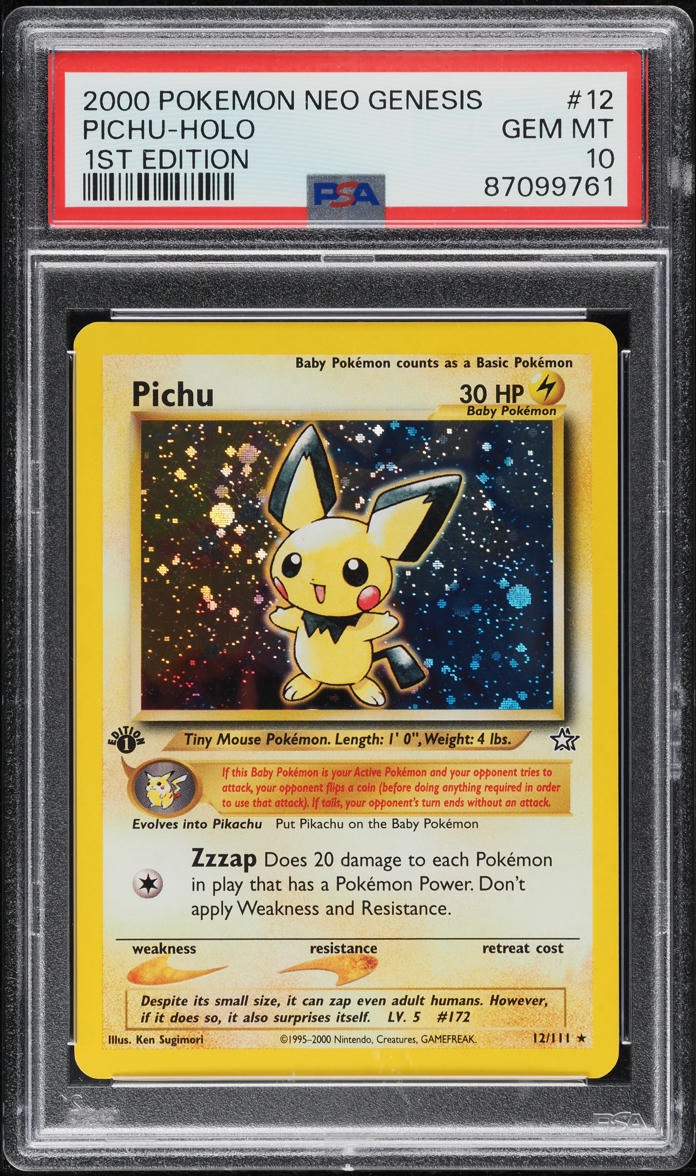 2000 Pokemon Neo Genesis 1st Edition Holo Pichu #12 PSA 10 GEM MINT
