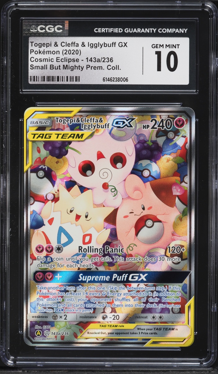 2020 Pokemon SM Cosmic Eclipse Alt Art Togepi & Cleffa & Igglybuff GX #143a CGC 10 GEM MINT