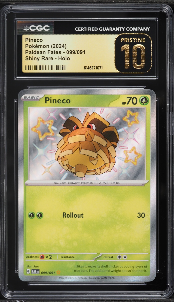 2024 Pokemon Scarlet & Violet Paldean Fates Holo Shiny Pineco #99 CGC 10 PRISTINE