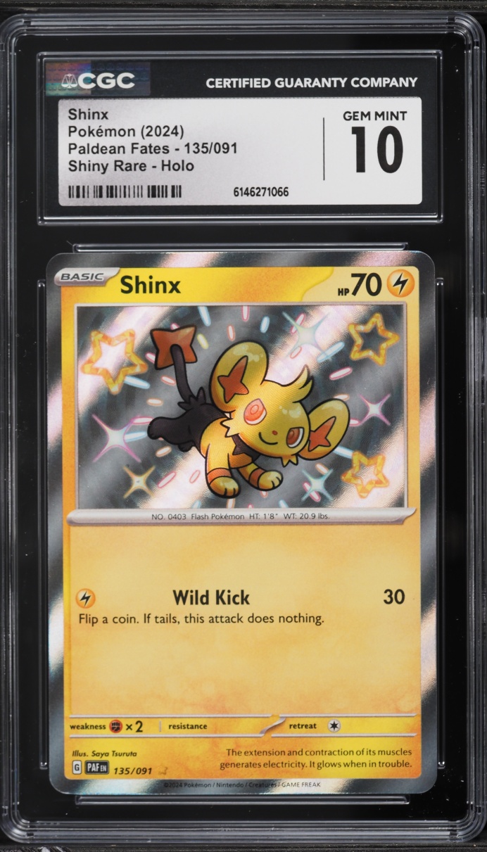 2024 Pokemon Scarlet & Violet Paldean Fates Holo Shiny Shinx #135 CGC 10 GEM MINT