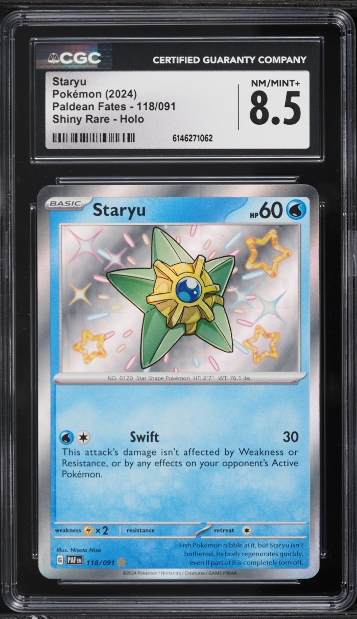2024 Pokemon Scarlet & Violet Paldean Fates Shiny Staryu #118 CGC 8.5 NM-MT+