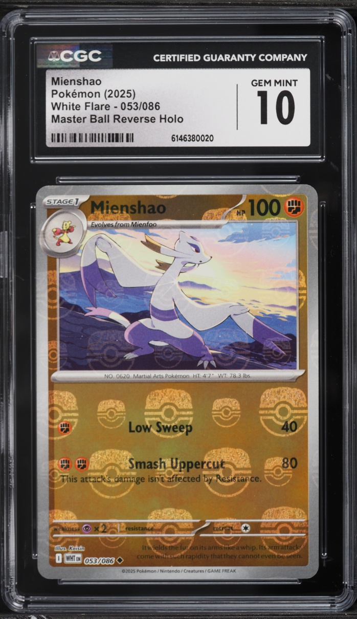 2025 Pokemon Scarlet & Violet White Flare Master Ball Reverse Holo Mienshao #53 CGC 10 GEM MINT