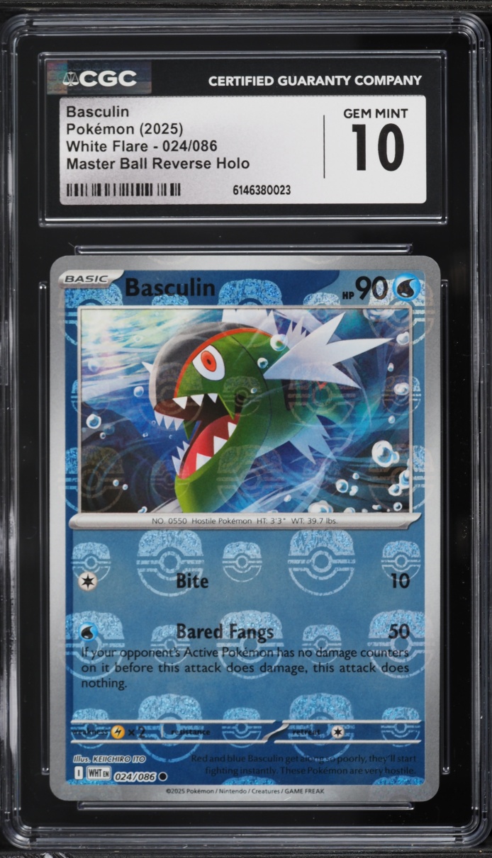 2025 Pokemon SV White Flare Master Ball Reverse Holo Basculin #24 CGC 10 GEM MINT