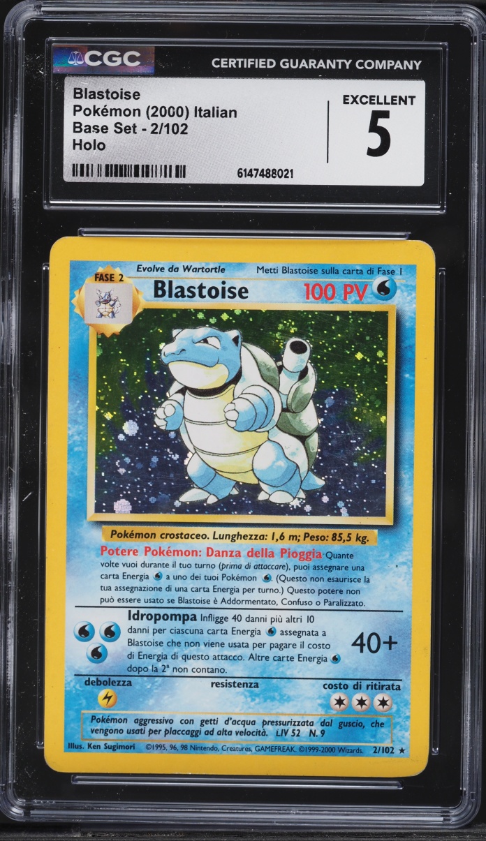 2000 Pokemon Italian Base Set Holo Blastoise #2 CGC 5 EX