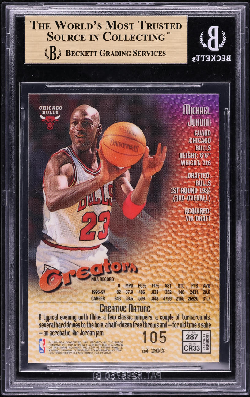 1997 Finest Embossed Refractor Michael Jordan /263 #287 BGS 9.5 GEM MINT
