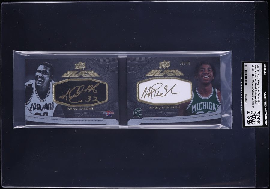 2012 Exquisite Collection Black Leather Dual Karl Malone Magic Johnson AUTO /40 #L-MK CGC AUTH - Photo 1