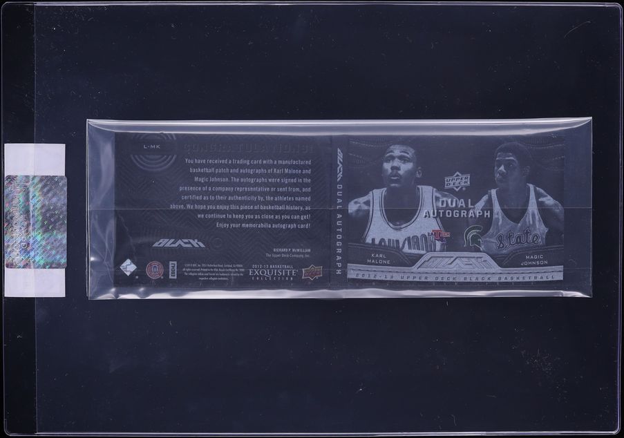 2012 Exquisite Collection Black Leather Dual Karl Malone Magic Johnson AUTO /40 #L-MK CGC AUTH - Photo 2