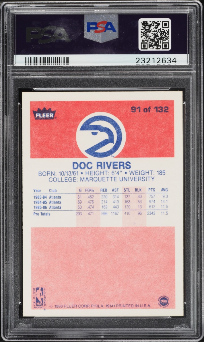 1986 Fleer Basketball Doc Rivers ROOKIE #91 PSA 9 MINT