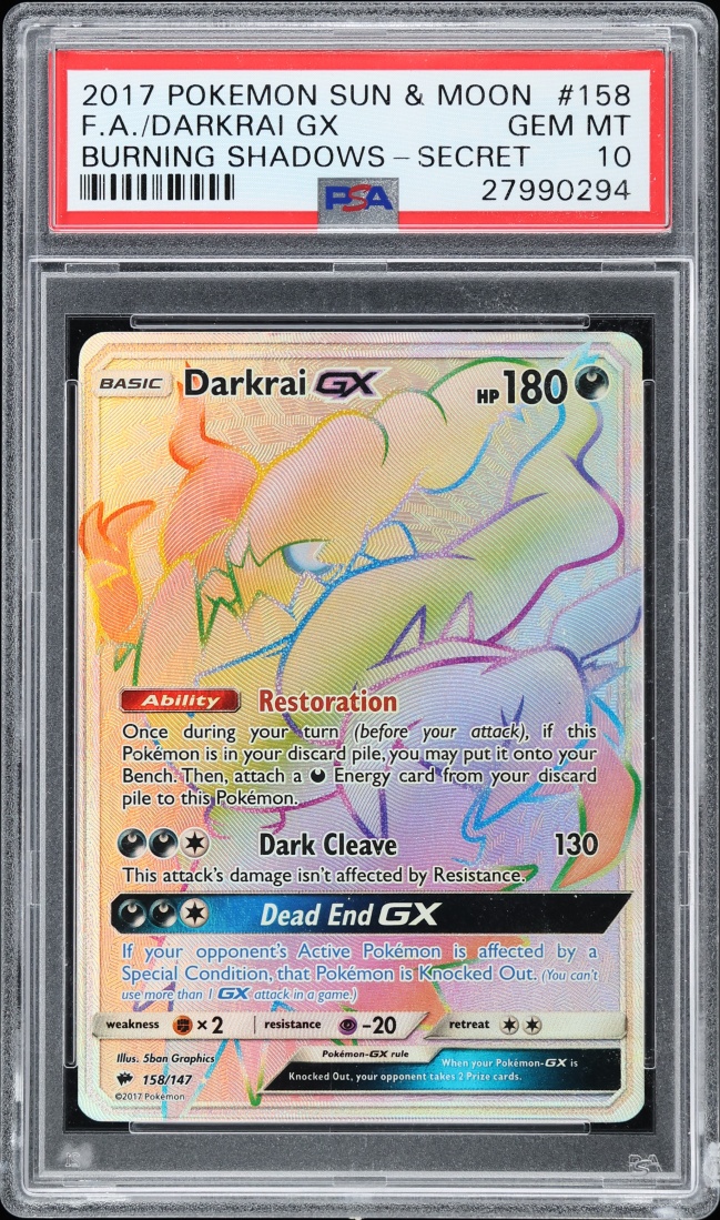 2017 Pokemon Sun & Moon Burning Shadows Rainbow Rare Darkrai GX #158 PSA 10 GEM MINT