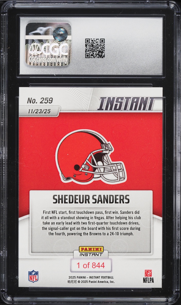2025 Panini Instant Shedeur Sanders ROOKIE /844 #259 CGC 10 GEM MINT
