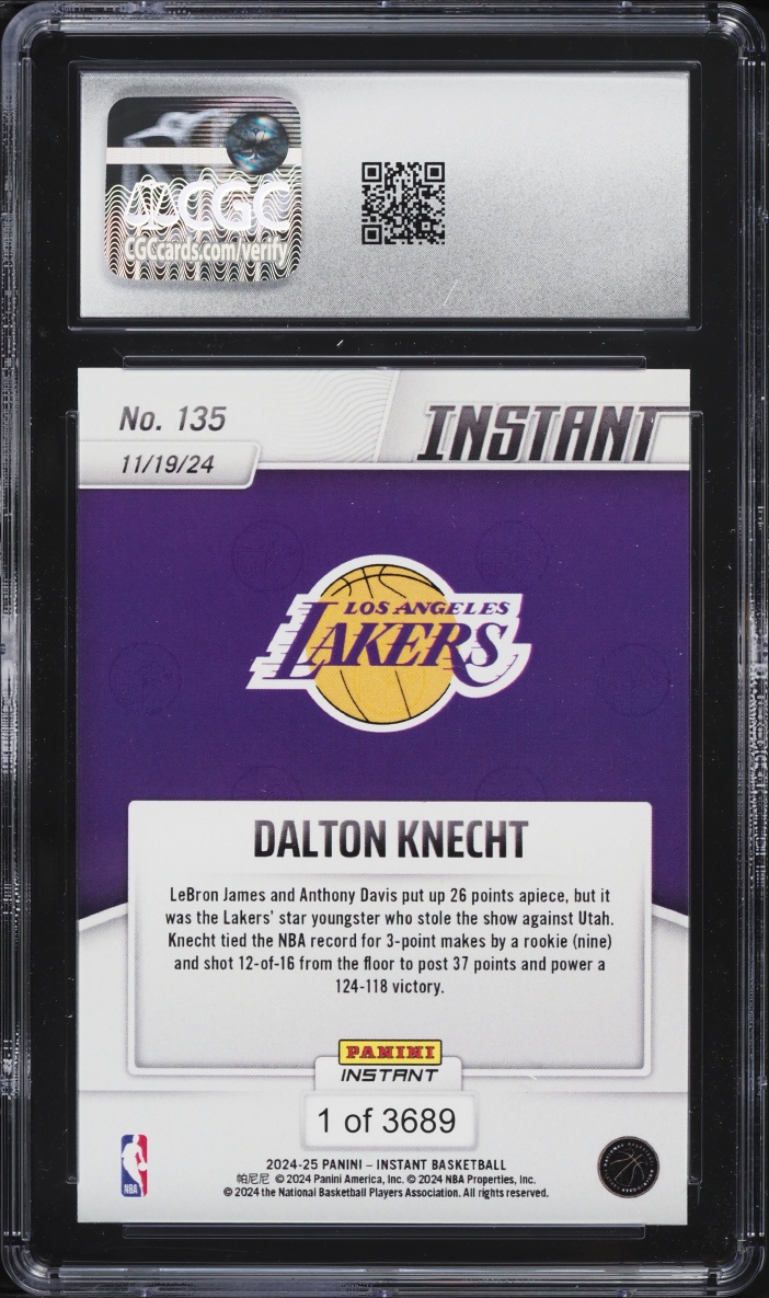 2024 Panini Instant Dalton Knecht ROOKIE /3689 #135 CGC 10 GEM MINT