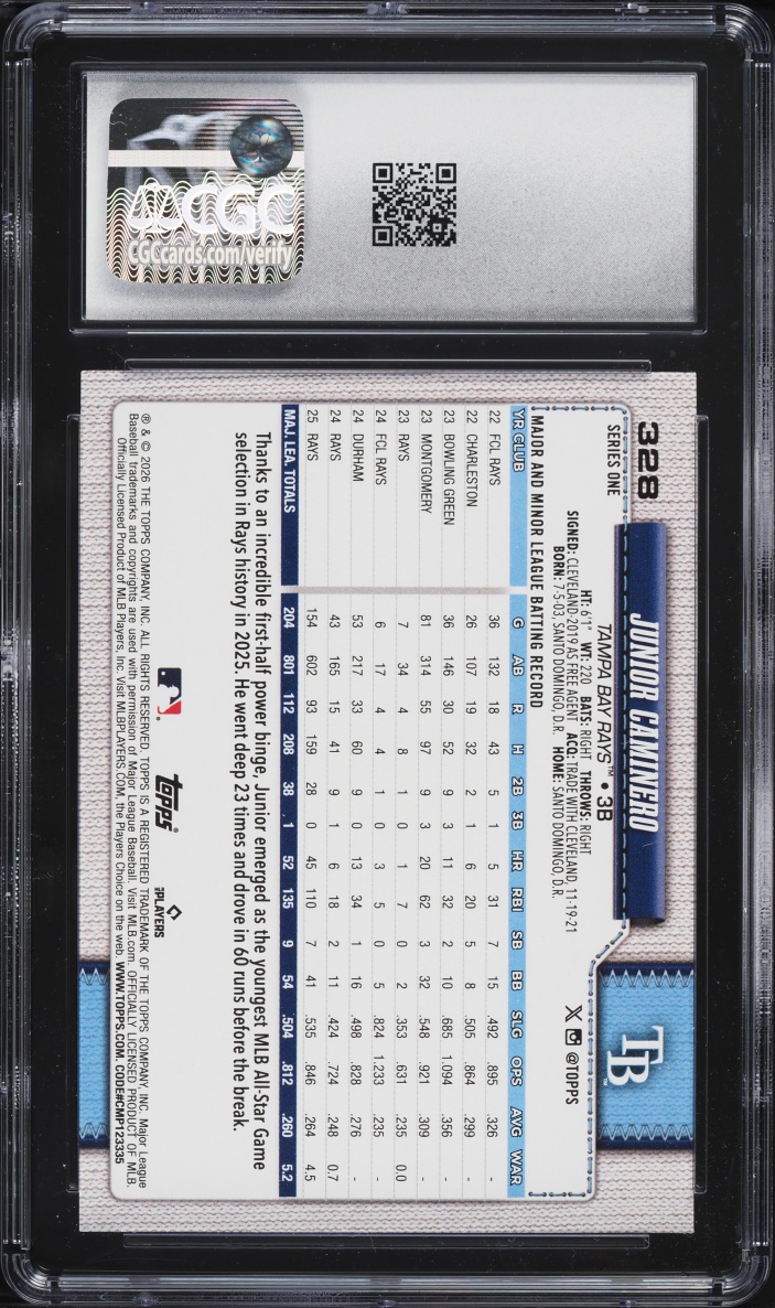 2026 Topps Team Color Border Junior Caminero #328 CGC 9.5 MINT+