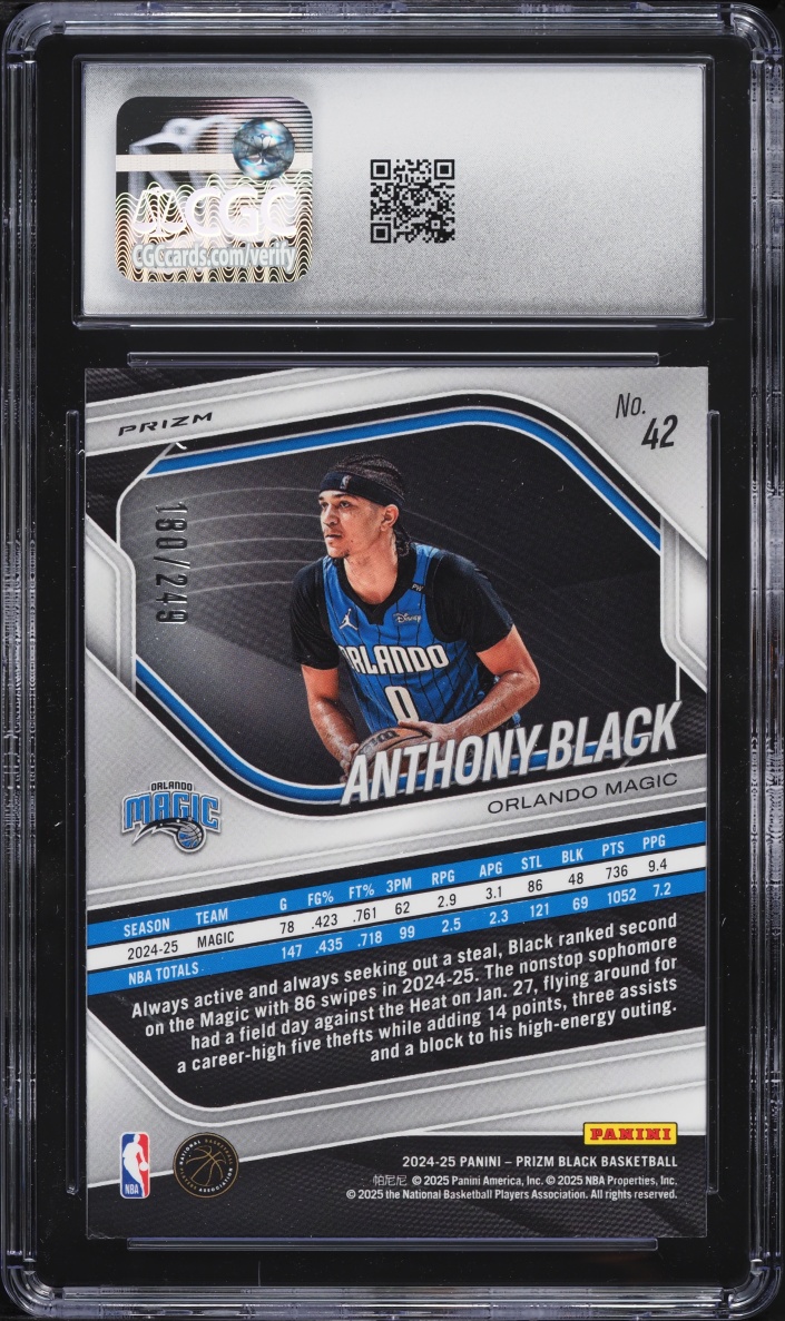 2024 Panini Prizm Black Skewed Anthony Black /249 #42 CGC 10 GEM MINT
