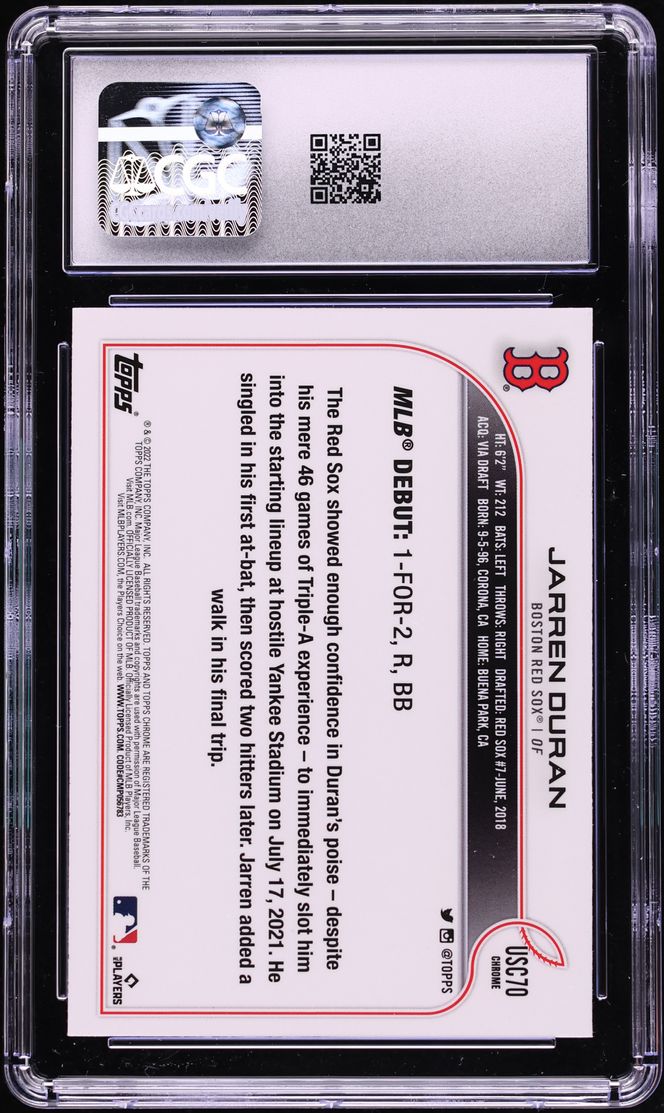 2022 Topps Chrome Update Jarren Duran ROOKIE #USC70 CGC 9 MINT