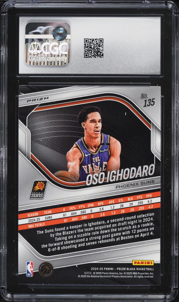2024 Panini Prizm Black Hyper Oso Ighodaro ROOKIE #135 CGC 9 MINT