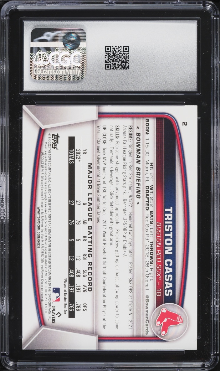 2023 Bowman Triston Casas ROOKIE #2 CGC 10 GEM MINT