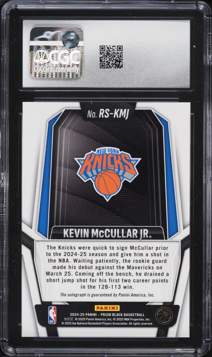 2024 Panini Prizm Black Kevin McCullar Jr ROOKIE AUTO #RS-KMJ CGC 10 GEM MINT