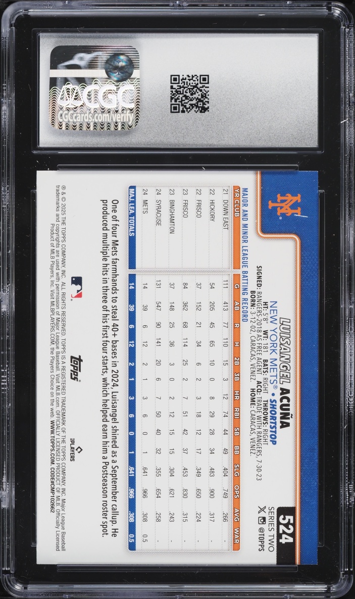 2025 Topps Luisangel Acuna ROOKIE #524 CGC 10 GEM MINT