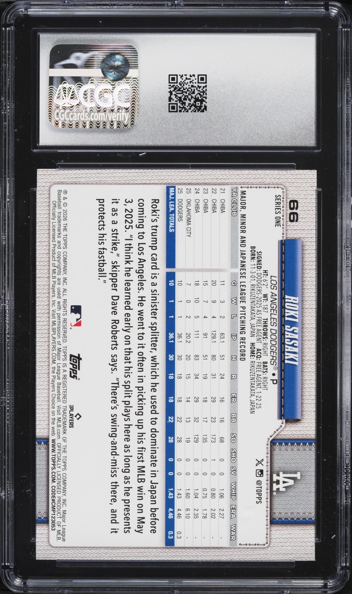 2026 Topps Roki Sasaki #66 CGC 9.5 MINT+