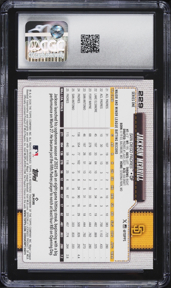2026 Topps Green Pink Polka Dots Jackson Merrill #229 CGC 8.5 NM-MT+