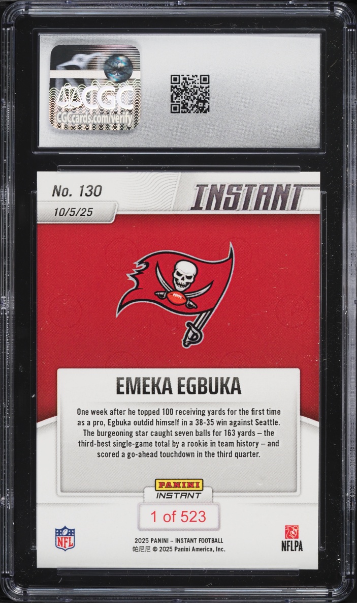 2025 Panini Instant Emeka Egbuka ROOKIE /523 #130 CGC 10 GEM MINT