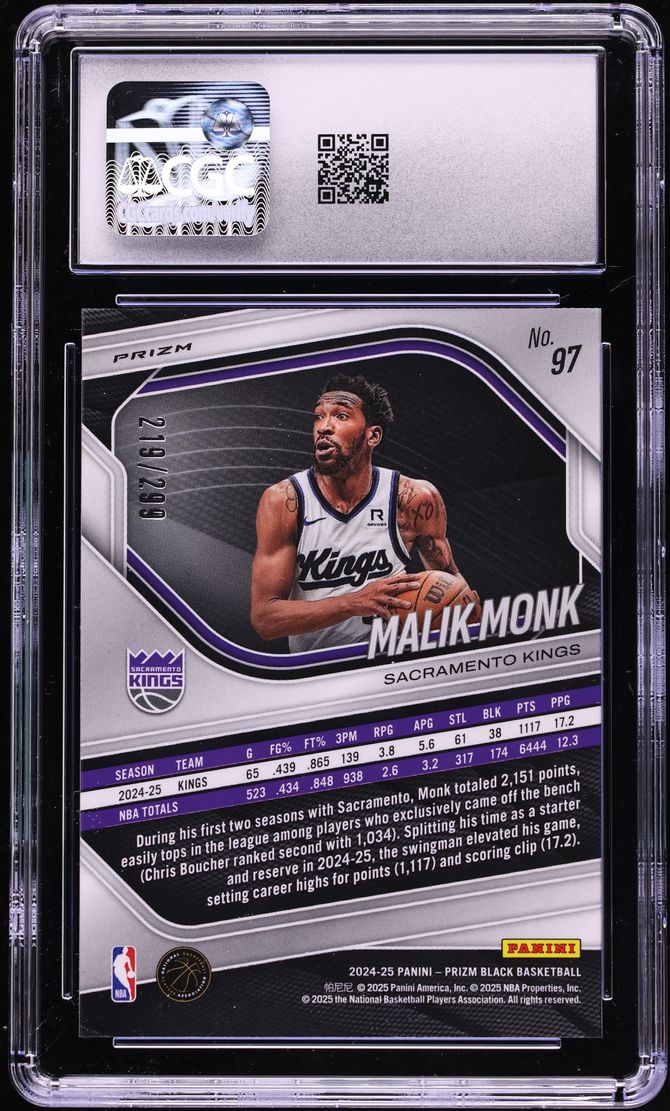 2024 Panini Prizm Black Red Malik Monk /299 #97 CGC 9 MINT