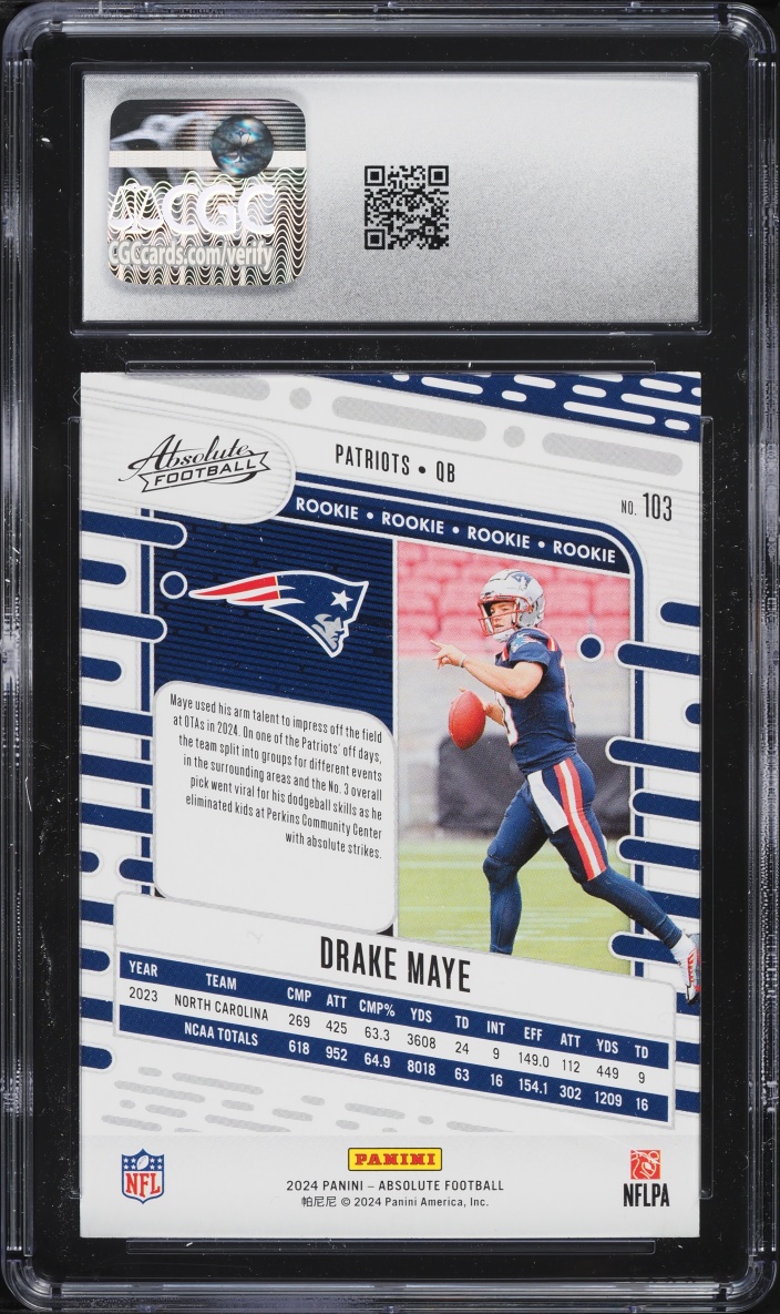 2024 Absolute Football Drake Maye ROOKIE #103 CGC 10 GEM MINT