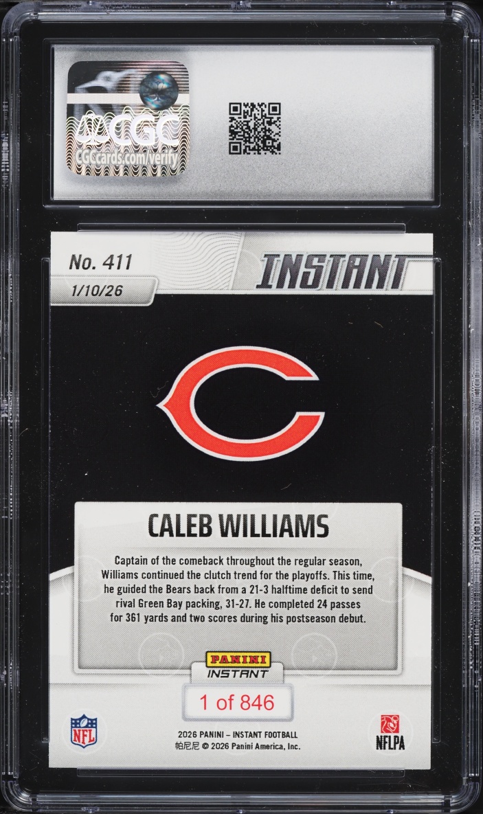 2025 Panini Instant Caleb Williams /846 #411 CGC 9.5 MINT+