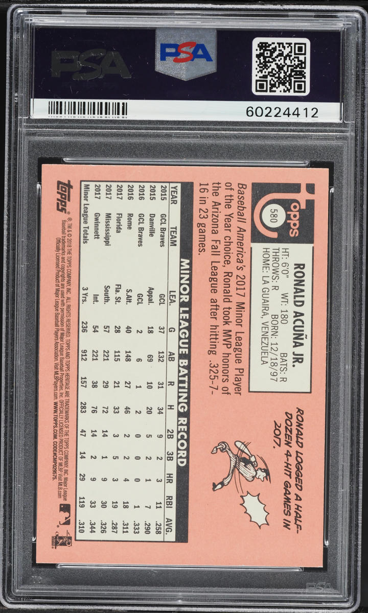 2018 Topps Heritage Ronald Acuna Jr. ROOKIE #580 PSA 10 GEM MINT