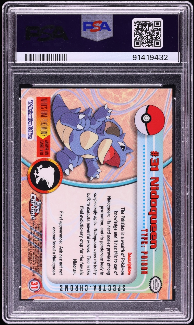 2000 Topps Chrome Pokemon TV Spectra Nidoqueen #31 PSA 10 GEM MINT