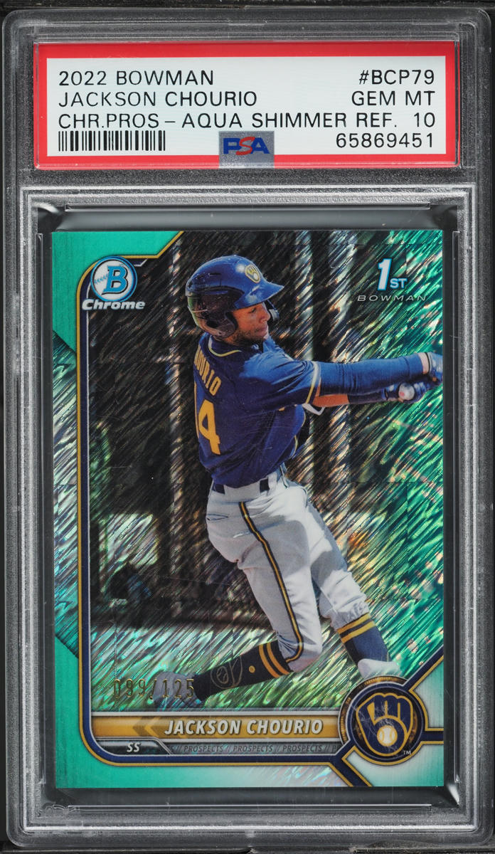 2022 Bowman Chrome Aqua Shimmer Refractor Jackson Chourio PROSPECT /125 PSA 10