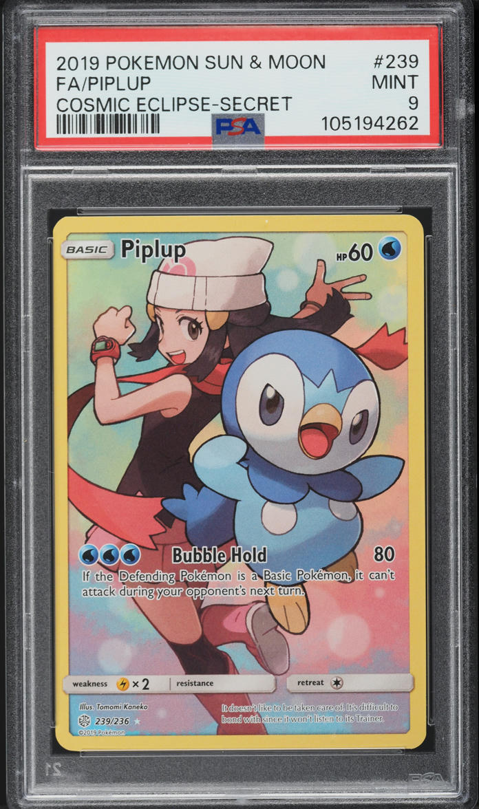 2019 Pokemon Sun & Moon Cosmic Eclipse Alt Art Piplup #239 PSA 9 MINT